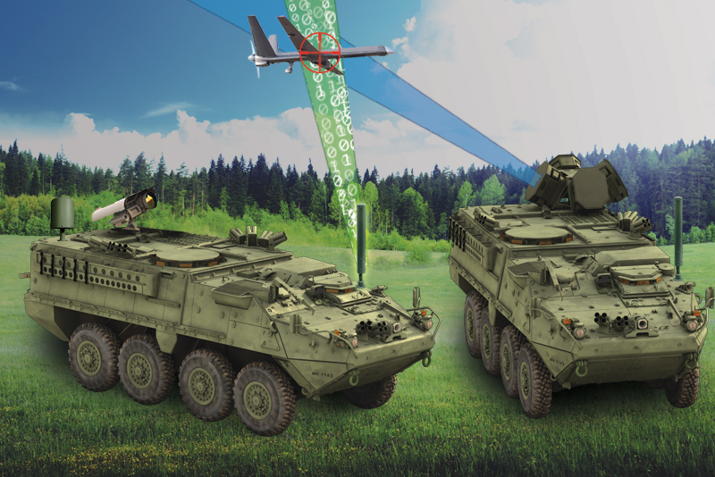 Silent Archer technology on Stryker vehicles in forested area detecting and defeating a group 3 UAS