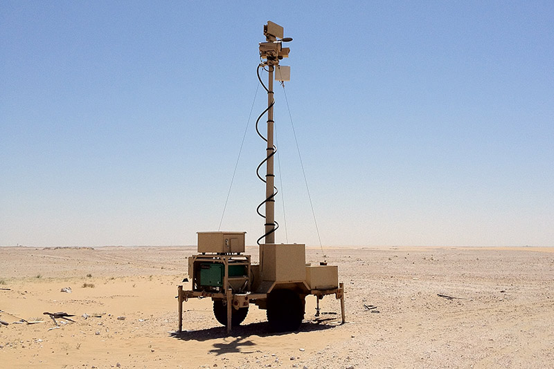 SR Hawk mounted on a trailer/tower in the desert