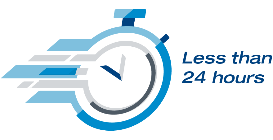 Stopwatch graphic: Less than 24 Hours